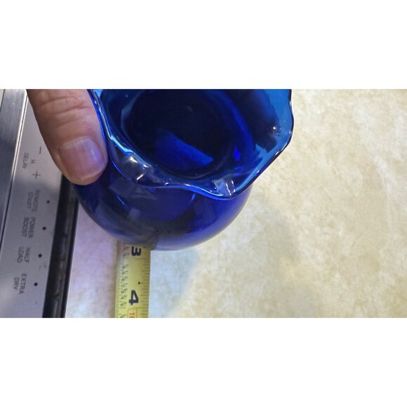 Vintage Cobalt Blue Hand Blown Glass Vase With Fluted Rim 5” tall - Picture 7 of 7
